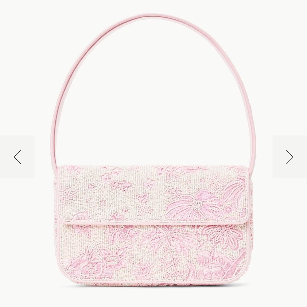 STAUD Pink and Cream Floral Shoulder Bag